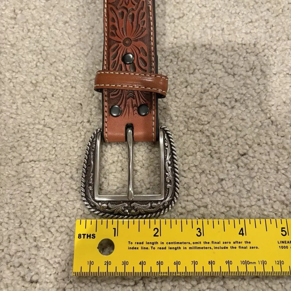 NWOT Try On ARIAT Men's Croc Floral Tabs Leather Belt Size 42 Western Cowboy